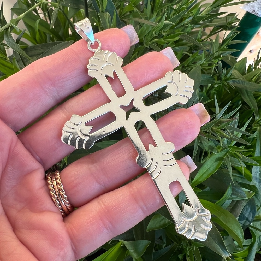 Vintage Taxco Extra Large Sterling Silver Cross Pendant